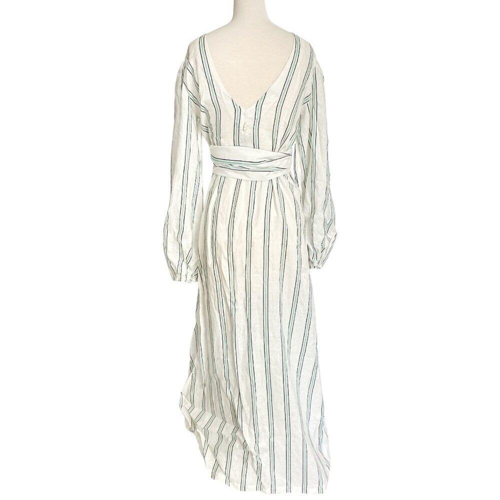 Juan de Dios Leticia Multicolor Striped Linen Embroidered Wrap Maxi Dress - Picture 4 of 8